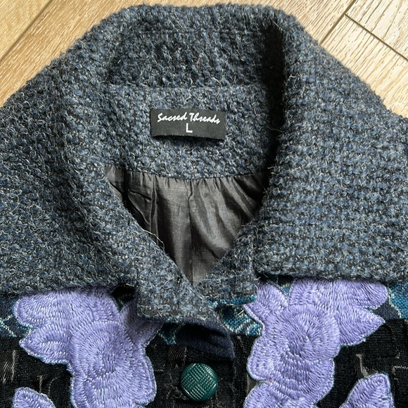 Sacred Threads Multicolor Floral Patchwork Boho Button-Up Coat Size L Junior - Picture 5 of 11